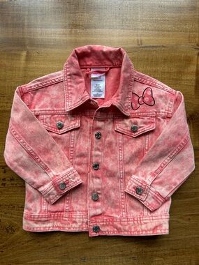 Disney Pink Acid-Wash Denim Jacket with Bow Accent